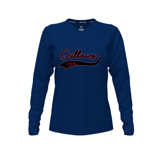 [FTLVCFNV-FYXS-LOGO3] Decker Comfort T-Shirt (Female Youth XS, Navy, V Neck, Logo 3, Long Sleeve)