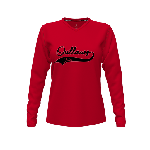 [FTLVPTRD-FYXS-LOGO3] Decker Performance T-Shirt (Female Youth XS, Red, V Neck, Logo 3, Long Sleeve)