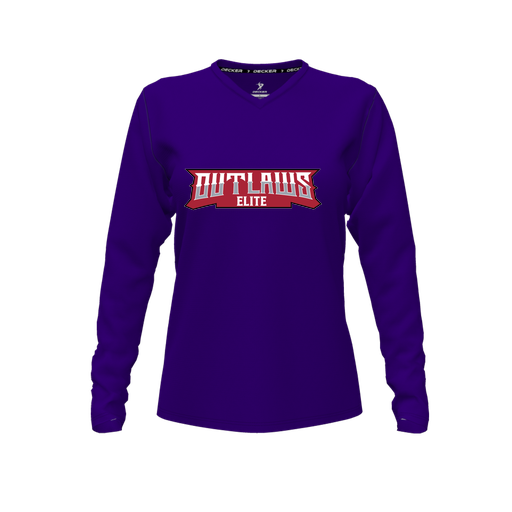 [FTLVPTPP-FYXS-LOGO2] Decker Performance T-Shirt (Female Youth XS, Purple, V Neck, Logo 2, Long Sleeve)